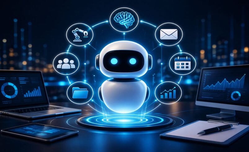 Best AI agents to automate workflows in 2026 visual representation showing autonomous bots handling business tasks.